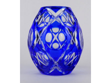 Régi kék csiszolt kristály váza 13 cm