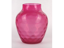 Antik rózsaszín lencsés fújt huta üveg váza 17 cm