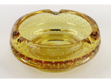 Borostyánsárga fújt művészi üveg hamutál 16.5 cm