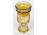 Régi csiszolt virágdíszes borostyánsárga talpas Moser üveg váza 10 cm