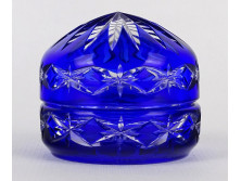 Régi színezett csiszolt kék Haida üveg szelence