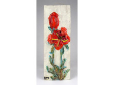 Balogh Zsuzsa virágdíszes fali kerámia 28 x 10 cm