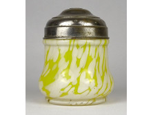 Antik citromsárga fújt üveg tégely pipere üveg 10.5 x 8.5 cm