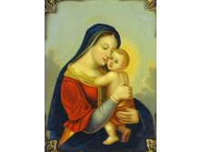 Antik madonna Mária a kis Jézussal festmény XIX. század 1850 körül