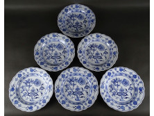 Régi jelzett hagymamintás 6 darabos cseh porcelán tányérkészlet 25 cm