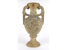 Bernard Bloch : Antik vadászjelenetes terrakotta váza 31 cm XIX. század