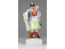 Antik népviseletes mini Herendi porcelán figura 9 cm