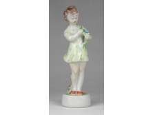 Régi Zsolnay porcelán kislány virággal 13.5 cm