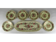 Virág mintás vajszínű barokkos Zsolnay porcelán süteményes készlet