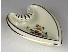 Zsolnay pillangós porcelán szív alakú vajszínű hamutál