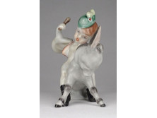 Jubileumi Herendi porcelán mesefigura kisfiú szamárral
