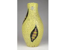 Jelzett sárga iparművészeti retro kerámia váza 21.5 cm