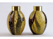 Régi aranyozott fújt üveg váza pár 16.5 cm