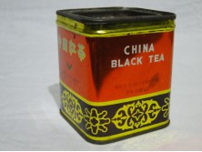 Antik kínai fekete teás fémdoboz pléh doboz