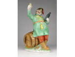 Régi Herendi tokaji bort ivó porcelán katona figura TOKAJ feliratú hordóval 18 cm