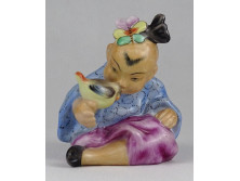 Kínai kislány Herendi porcelán figura madárral