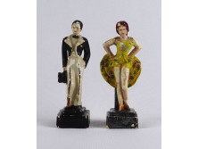 Régi festett táncos gipsz art deco figura pár 11.5 cm