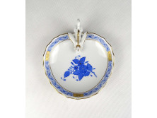 Kék Apponyi mintás Herendi porcelán tálka sárkány fogantyúval
