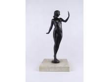 Régi szecessziós női akt, bronz szobor bronz talapzaton 25.6 cm