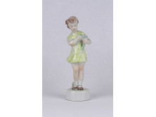 Régi Zsolnay porcelán kislány virággal 13.7 cm