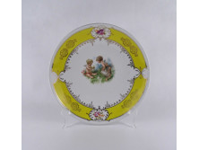 Antik nagyméretű jelzetlen angyalos, aranyozott porcelán tál, asztalközép 30.5 cm