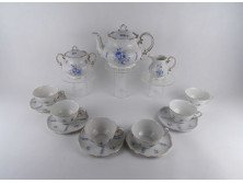 Régi kék virágmintás 5 személyes Zsolnay porcelán teáskészlet 14 darab