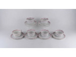 Régi, rózsaszín virágmintás, 6 személyes Zsolnay porcelán teáskészlet 12 darab