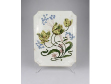 Antik szecessziós virágmintás Wilhelmsburg majolika tál 30 x 23 cm
