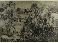 Gazsó Rozália: "Kukoricás" rézkarc 40 x 29.5 cm