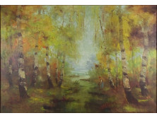 Magyar festő 20 sz. második fele LAJTI : Nyírfa liget 70 x 50 cm