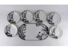 Szász Endre pillangó mintás Hollóházi porcelán süteményes készlet 6 személyes