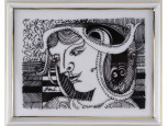 Hollóházi falikép Szász Endre STUDIÓ porcelán női portré eredeti dobozában 15 x 12 cm