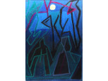 Bortnyik jelzéssel : Kék kompozíció - pasztel kép 70 x 50 cm