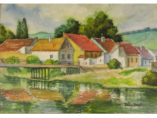 Pálla Jenő (1883-1958) : Folyópart híddal