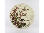 Antik hatalmas méretű feliratos Josef Steidl madaras majolika falitál 32.7 cm