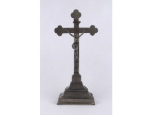 Antik ón asztali talpas feszület, oltár kereszt 26.3 cm