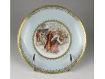Antik jelzett halványkék aranyozott porcelán tányér dísztányér falitányér 15.8 cm