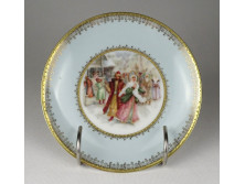 Antik jelzett halványkék aranyozott porcelán tányér dísztányér falitányér 15.8 cm