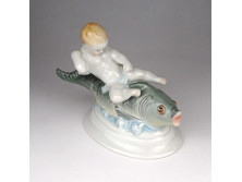 Halon ülő kisfiú Herendi porcelán figura 